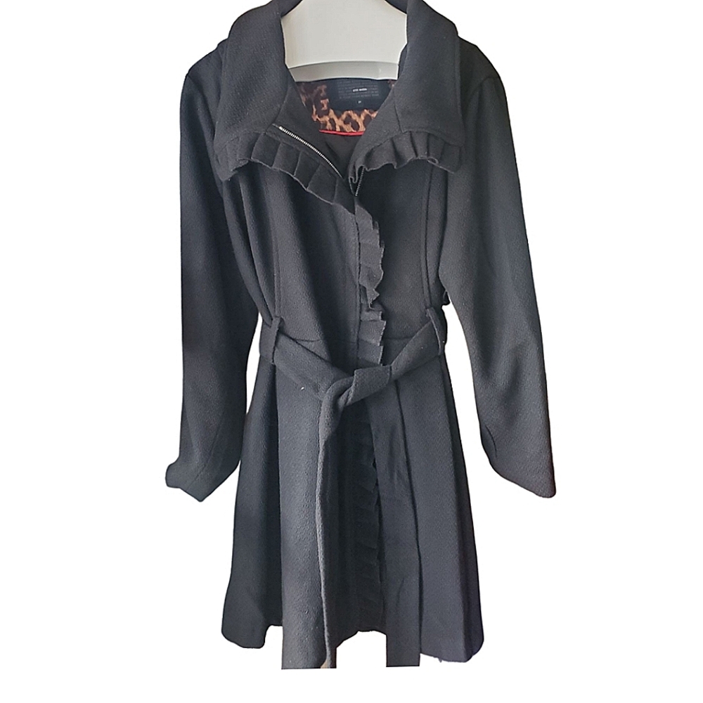 Steve Madden Black Ruffle Wrap Coat 2X